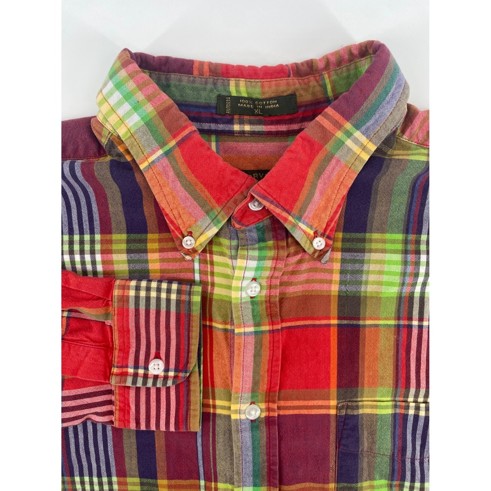 Orvis Button Down Shirt Mens XL Red Multi Plaid Madras Signature Collection